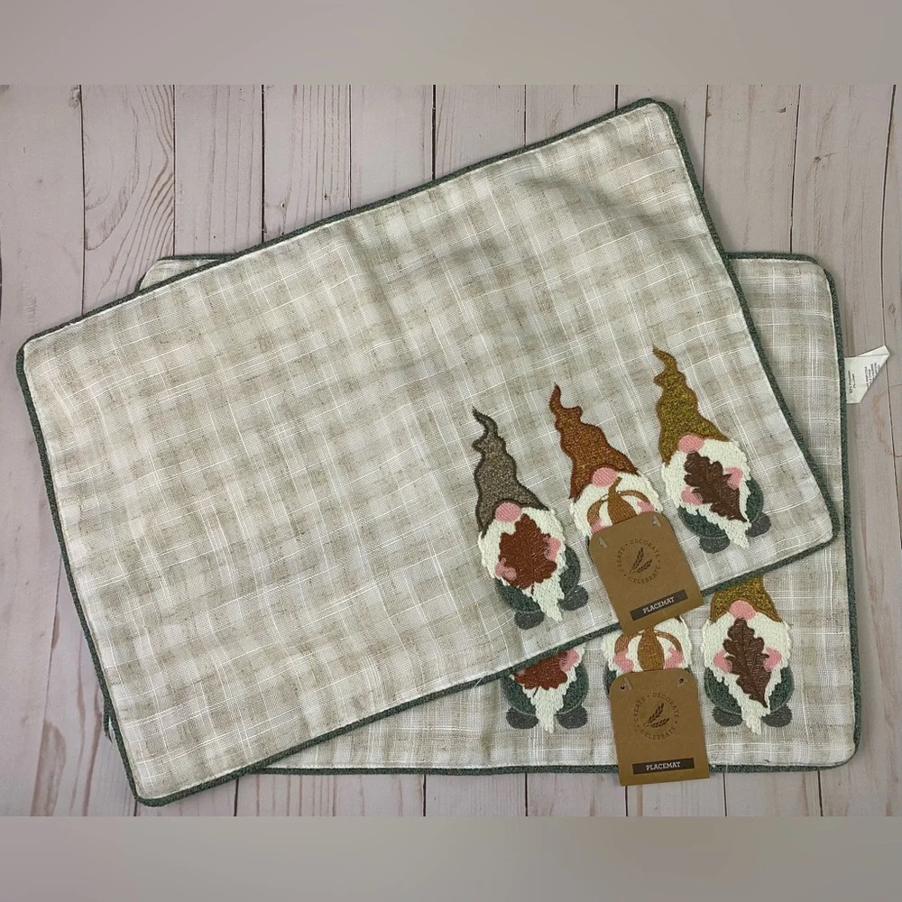 2 Fall Tapestry Harvest Gnomes Placemats Autumn New